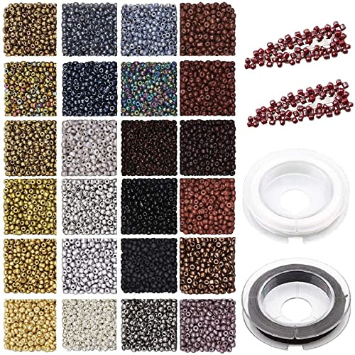 Prettme 4800 Stück 3mm 8/0 Dunkelbraun Rocailles Perlen für Schmuckherstellung,Mini Glasperlen zum Auffädeln Bastelperlen mit Elastischen Schnur für Armbänder Halskette Ohrringe Machen