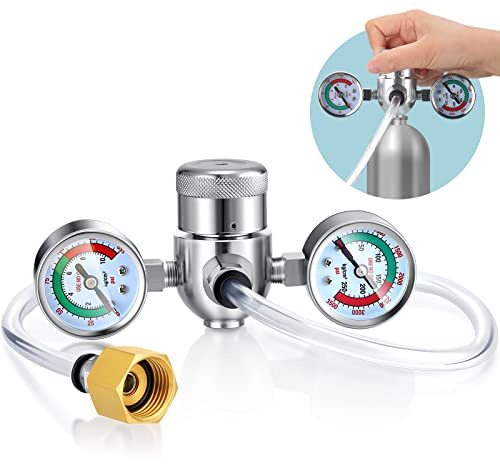 Chumia Pressure Regulator for Whipped Cream Chargers with Hose Adapter | Dual Gauge Whipped Dispenser Valve, 0.95 Liter 580g Tank Fit, Precise Pressure Control System, Kitchen Use