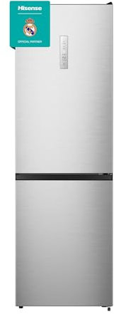 Hisense RB390N4CCD - Frigorífico Combi, Eficiente Clase D, Capacidad 304 L con 186 cm Alto, Cajón Verduras, 4 Estrellas Congelador, Puerta Reversible, Silencioso 39dB, Color Blanco, Inox