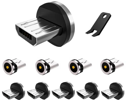 Boffdock 10Pcs 1-Pin Magnetic Connector Tips Head for Micro USB Android Devices with 1 Contact Points
