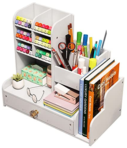 Vikmyer Schreibtisch Organizer Bleistifthalter, Multifunktionale Desktop-Schreibwaren Stifthalter Box für Home Office School Supply Storage Rack (Weiß-pb17-1)