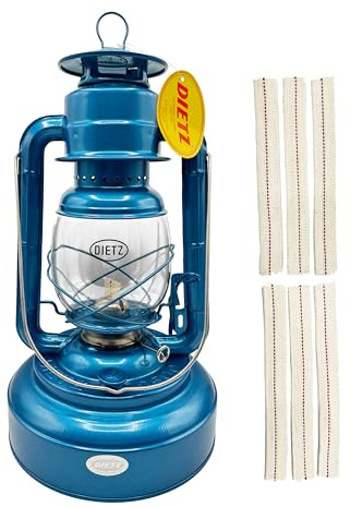 Light of Mine - Dietz #2500 Jupiter Blue Oil Lantern Bundle Including 6-Pack of 100% Cotton 7/8 Replacement Wick Strips (#2500, Blue)
