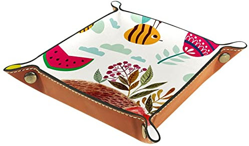 suojapuku Ledertablett,Leder Biene und Blume süßes Tier Tablett,Taschenleerer Tablett für Aufbewahrungsschlüssel-Münzen-Schmuckuhr
