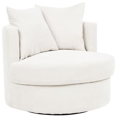 Beliani sillón Moderno Glamour Respaldo Redondo poliéster Base giratoria Hierro con Dos Cojines Beige Claro Dalby