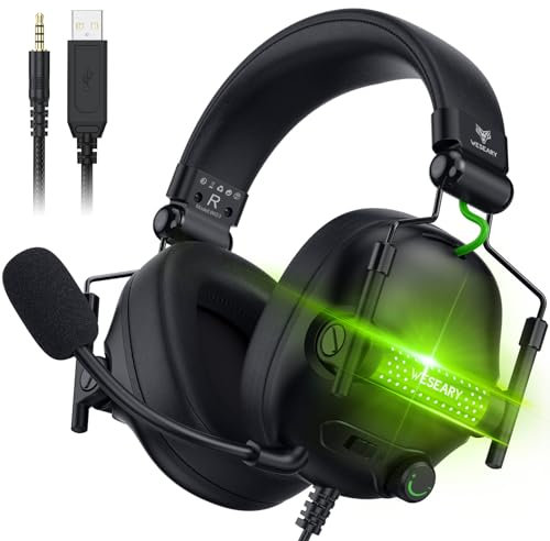 WESEARY Gaming Headset, PS5 Headset Stereo Gaming Headphones mit Mikrofon für PS4/PS5/PC/Xbox One/Switch, Headset mit 3,5mm Jack, RGB Licht