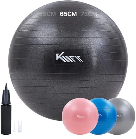 KM-Fit Gymnastikball 65cm | Trainingsball mit Luft-Pumpe | Sitzball Büro Anti-Burst | Ball für Fitness, Yoga, Gymnastik, Core Training | Pezziball Yogaball BPA-Frei | Schwarz