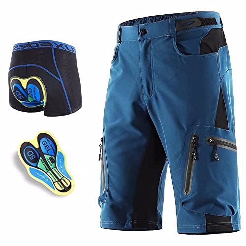 SMTSEC MTB Hose Herren Kurz Gepolstert Baggy Radlerhose Herren Downhill Mountenbike Fahrradhose Herren Mit 5D Gel Fahrradunterhose Schnelltrocknende Atmungsaktiv Fahrradhose Männer Radhose,Blue/A-L