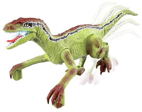 SilverCloud Dyno1 Dinosaurier mit Fernbedienung, gibt 4 Arten von Geräuschen ab, vorwärts und rückwärts, LED, eingebauter Akku 500 mAh, grün