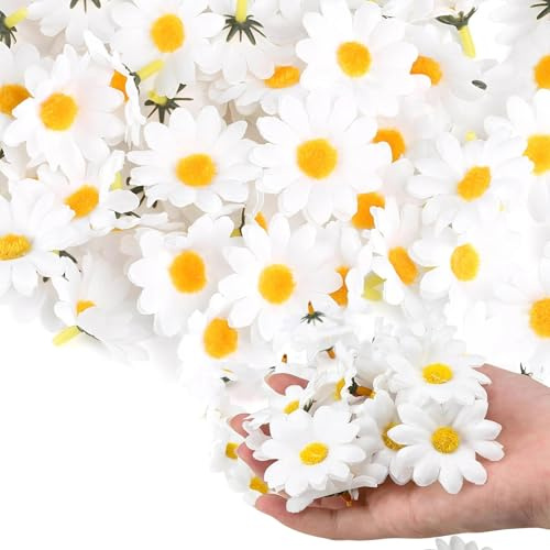 WJUAN 200 Stück Kunstblumen Chrysanthemen Deko - Kurzer Hohlstiel, Hochwertige Seidenblumen (Gelber Kern) für Girlanden, Haarschmuck, Tischdekoration