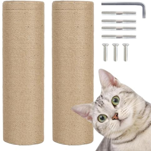 Pinkgarden Árbol de rascar de repuesto para gatos, sisal, 40 cm, 1.8 de grosor, 2 piezas de repuesto de árbol de rascar M8 para la renovación, blanco, incluye tornillos (natural)