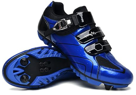 Treer Chaussures de Cyclisme Homme et Femmes, Chaussure VTT Chaussure Velo Route Hommes Chaussures Velo Route avec Crampons Antidérapants Semelle Dure Chaussures de Vélo 37 EU Bleu