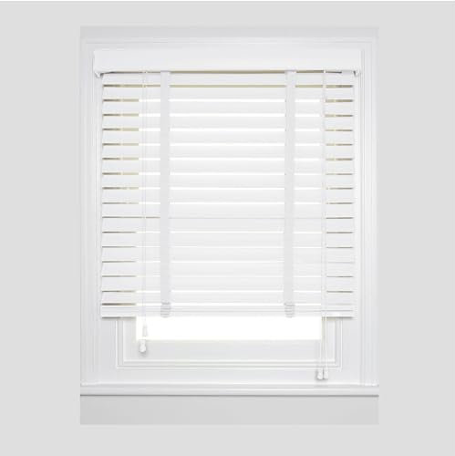 APEX FURNISHINGS Faux Wood Window Venetian Blinds-50mm Slats White Tape Trimmable Home Office Windows Blind (90cm x 150cm)