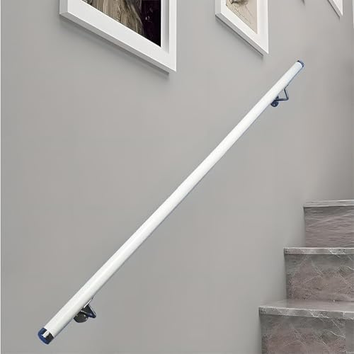 Pasamanos de madera para escaleras de pared para interiores, 300 cm, barandillas redondas de seguridad para ancianos y niños, antideslizantes, con soportes de metal, color blanco
