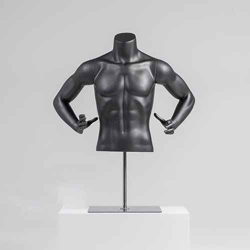 Manichino Manichino Espositore per Abiti a Mezzo Busto con Supporto In Metallo, Manichino per Abito Regolabile In Altezza con Braccia Staccabili, Manichino per Abito per Camicia(Black,MALE_STYLE A)