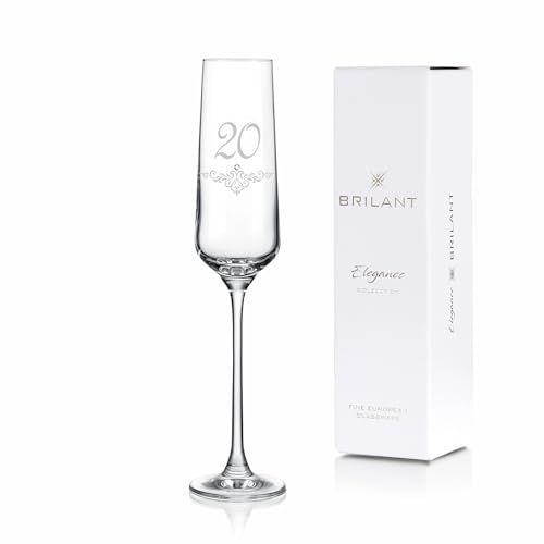 Brilant Poem Sektglas mit Gravur - Moderne Sektgläser mit Ornamentmotiv & Kristall-Akzent, 20 Geburtstag Frau & Mann, Geschenke für Frauen & Männer, EU Handgefertigt - 1 Stück, 190ml (20 Jahre)