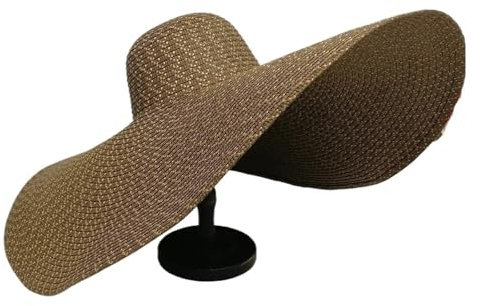 Mehrfarbiger Sommerhut mit Sonnenschutz, faltbar, großer Strohhut, breiter Strandhut, Schlapphut, atmungsaktiv, Fotografie-Sonnenhut, braun, L