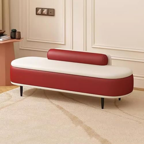 Moderne Ottomane mit Stauraum und Lendenkissen, 80 cm, Rot + Beige