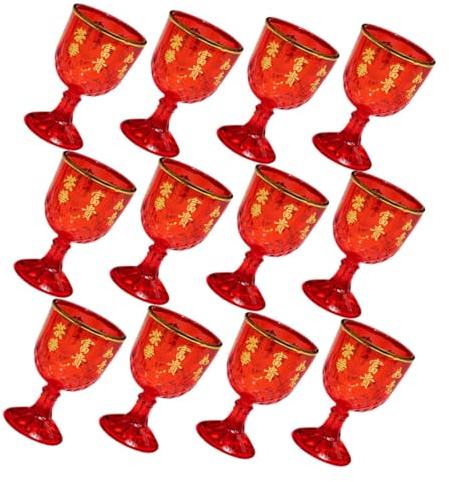CIYODO Calice da Vino Rosso 12 Pezzi in Plastica 40ml, Rotondo | Stile Vintage Chic, Bordi Lucidati, Finitura Curata, per Feste e Ristoranti