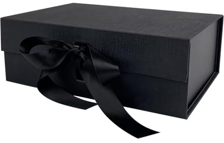 VELLUSTRA Geschenkboxen, Faltbare Geschenkschachtel mit Deckel, Geschenkverpackung Box mit Band, Wiederverwendbare Geschenkbox, Geeignet für Valentinstags Geschenke Machen (Schwarze)
