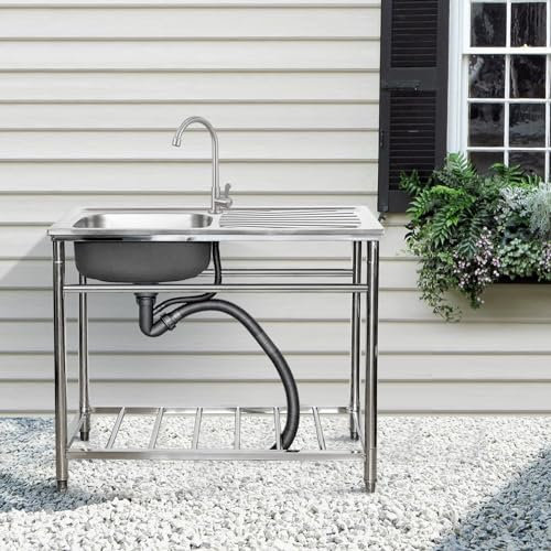Lavello da Cucina Commerciale in Acciaio Inox, lavello Indipendente a 1 Scomparto con banco da Lavoro, Rubinetto e Filtro, lavello per Garage, Ristorante