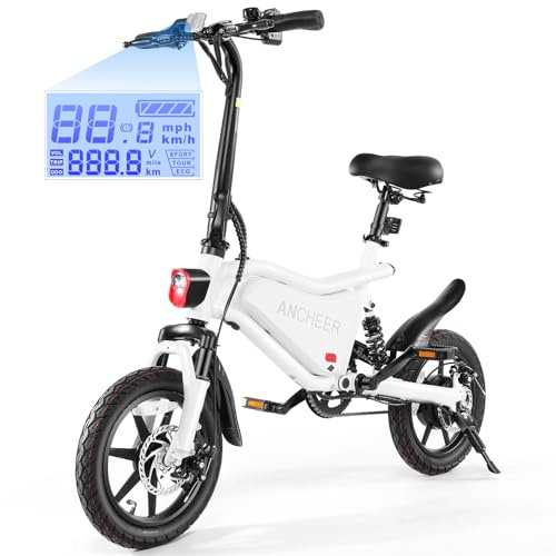 ANCHEER Folding Electric Bike for Adults, 374Wh Ebike, 20MPH Electric Bikes, 14 Foldable Electric Bicycle, 20-50 Miles Electric Bikes, E Bike, LCD Display, Dual Suspension, UL2849 Compliant
