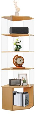 KAPIPALA Estantería esquinera de 5 niveles con frentes transparentes, estantería de esquina con paneles transparentes, ahorra espacio para salón, cocina, baño, 147 cm