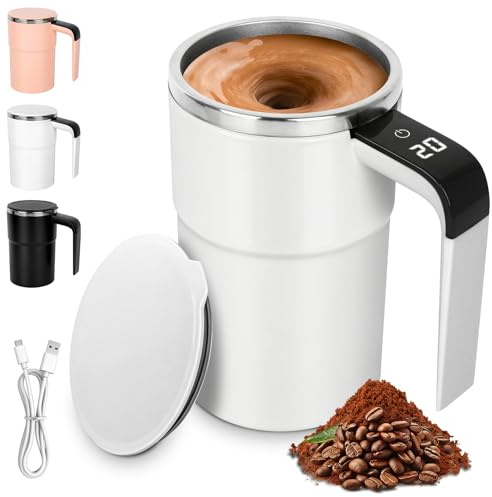 Mineup Selbstrührende Tasse, 380ml Automatischer Magnetischer Rührbecher, Selbstrührender Kaffeebecher, Wiederaufladbarer Intelligente Kaffeetasse mit Temperaturanzeige für Kaffee, Milch, Tee (Weiß)