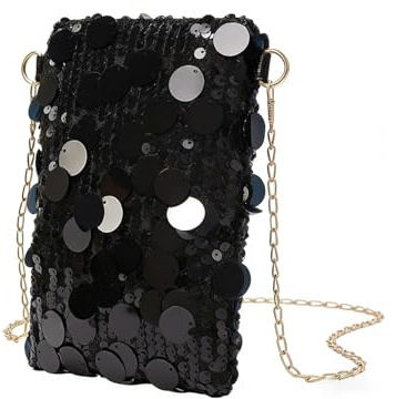 Glitzer Tasche Damen Pailletten mit Reißverschluss Silber Umhängetasche Clutch Elegante Party Handtasche Glitzertasche