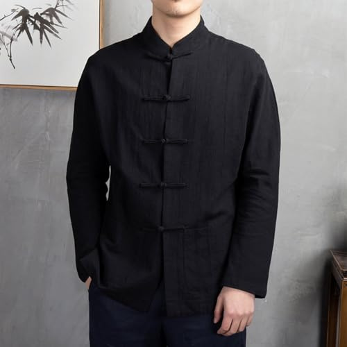 TIANHENGMart Cinese Kung Fu Tai Chi Giacca Uomini Tradizionale Tang Suit Cotone Poliestere Manica Lunga Chiusura Bottone Stand Collar