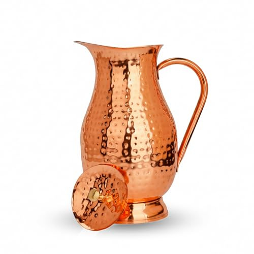 Royal Kupferkrug mit Deckel 1600 ml, 99,99% Reines Kupfer, Handgefertigtes Nahtloses Schweres Design, Auslaufsicher, Weite Öffnung, Ayurvedische Hydration, Keine Innenbeschichtung, Umweltfreundlich