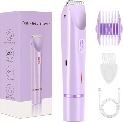 Rasoir Klyne Femme,Klyne Tondeuse À Double Tête Femme,Tondeuse Intime & Sourcils,Recharge Usb,Étanche Ipx7,Pour Jambes,Aisselles.Bikini Et Nez (Violet)