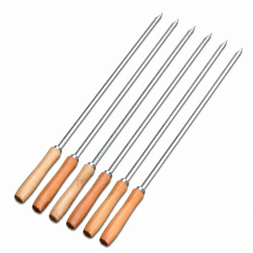 IMEEA 50 cm grillspett, Adana-spett, återanvändbara, rostfritt stål, grillspett, kebabspett med trähandtag (6 stycken)