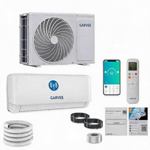Garvee Klimaanlage Split mit App-Steuerung, 9000 BTU/h Kühlleistung (2600W), sehr leiser Betrieb, Energieeffizienz A++, inkl. Fernbedienung, Timer, Kältemittel R32, komplett mit Montagematerial, weiß