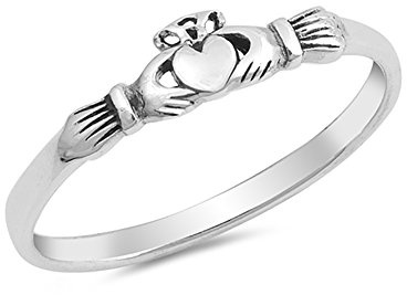 Petite Dainty Claddagh Ring Band Simple Plain 925 Sterling Silver Irish Promise Ring Mini Claddagh