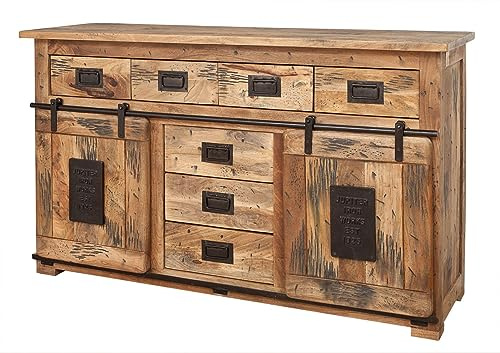 MASSIVMOEBEL24.DE Sideboard Mango Natur lackiert Railway #119 | 150x45x90 (BxTxH) 84 kg Industrial montiert vollmassiv