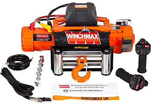 WINCHMAX 12.000 Libras (5.443 kg) Cabrestante eléctrico Original Naranja de 12V. Cabrestante de Dos velocidades. Control Remoto inalámbrico.
