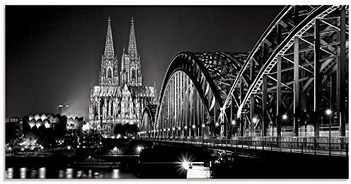 ARTland Wanddeko Glasbilder Wandbild Glas Bild einteilig 100x50 cm Querformat Städte Deutschland Köln Rheinbrücke Kölner Dom Schwarz Weiß S6TM