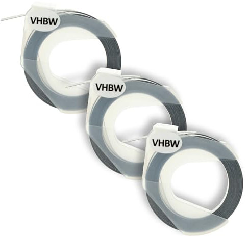 vhbw 3x 3D Prägeband-Schriftband-Kassette kompatibel mit Dymo 15447, 1535, 1540, 1550, 1570, 1575 Etiketten-Drucker 3m x 9mm Weiß auf Schwarz