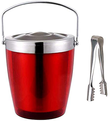 Iceclubs Edelstahl Dicken Eiskübel Rot,Sommer bar Eiseimer sektkühler eiswürfelbehälter mit Zange und Deckel Edelstahl Weinkühle Eiskübel
