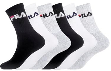Fila Chaussettes Sport Homme Coton, Socquettes Homme, Confortable, Soft Touch (Lot de 6), Noir, Gris, Blanc, 39/42