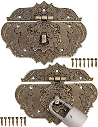 FUXXER Antik Möbelverschlüsse 75x58mm Eisen Bronze für Vorhängeschloss 2er Set
