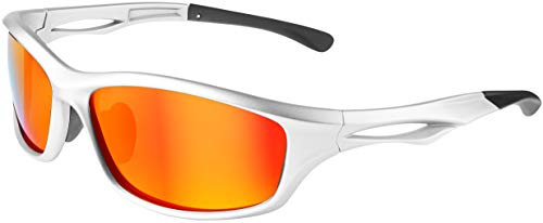 BALINCO Occhiali sportivi polarizzati Occhiali da sole da ciclismo con protezione UV400 per donne e uomini Perfetti per lo sci e lo snowboard per le piste da sci (argento lucido - specchio rosso)