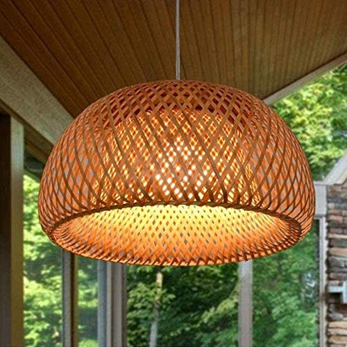 Landhausstil Vintage Pendelleuchte Hängeleuchte Handgewebt Pendellampe Bambus Lampenschirm E27 Höhenverstellbare Kreative Retro Restaurant Kronleuchter Schlafzimmer Wohnzimmer Café Hängelampe,60cm