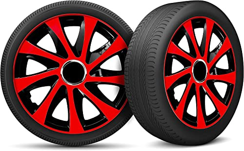 Radkappen 15 Zoll Radzierblenden 4er Set passend für alle Stahlfelgen - Einstellbarer Sicherungsring - Schwarz Rot