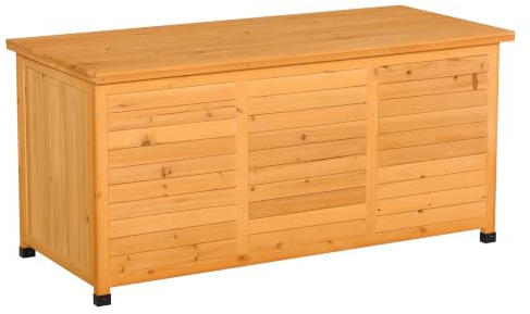 Outsunny Gartenbox, Kissenbox, Aufbewahrungsbox, Aufbewahrungsbox, Gartentruhe, wetterbeständig, Massivholz, 127 x 56 x 60 cm Gelb