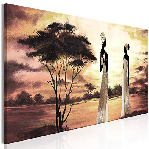 decomonkey Akustikbild Afrika 135x45 cm 1 Teilig Leinwand Modern Bilder Wandbilder XXL Schallschlucker Schallschutz Akustikdämmung Wandbild Deko Leise Landschaft Frauen Baum Wüste braun