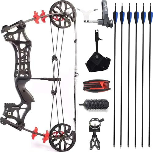 SHARROW 30-60Lbs Compoundbogen Set Erwachsene Bogenschießen Katapult Stahlball Dual-Use Compoundbogen 6061 Aluminiumlegierung CNC Jagdbogen Angeln Bogen und Pfeil Set für Jagd Angeln (Typ D, Links)