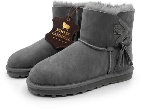 Rohn Moden Stockholm Lammfell Boots Damen – Stiefel Lammfell gefüttert & Winterstiefel aus 100% echtem Lammfell, warm und atmungsaktiv – Lammfell Stiefel Damen – leichte EVA-Gummisohle