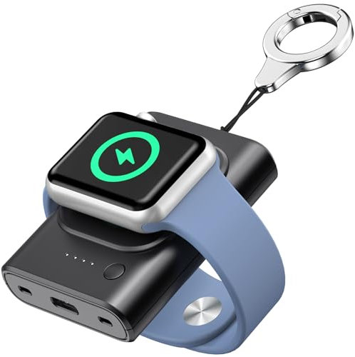 leQuiven 1800mAh Watch Charger for iWatch 9/8/7/6/5/4/3/2/1/SE, Power-Bank for Apple Watch, Magnetic Wireless Charger for iWatch, With Keychain for Travel