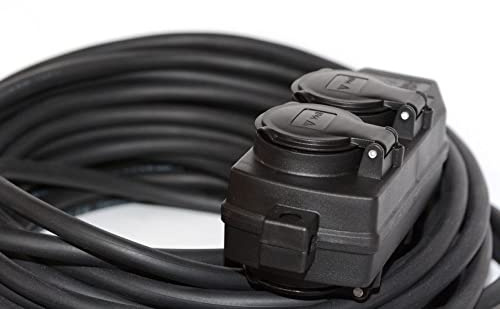 Hilark Verlängerungskabel - 3 Adern 2,5 mm2 - IP44 mit Schukostecker H05VV-F 3g2,5 mm2 (3x2,5) 230 V 4 Schuko steckdosen mit Schutzkappe Elektrokabel PVC (5m, schwarzem Schuko-Steckdosenblock)